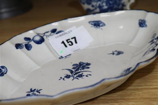 A Worcester blue and white dish, a small sauceboat and a coffee cup